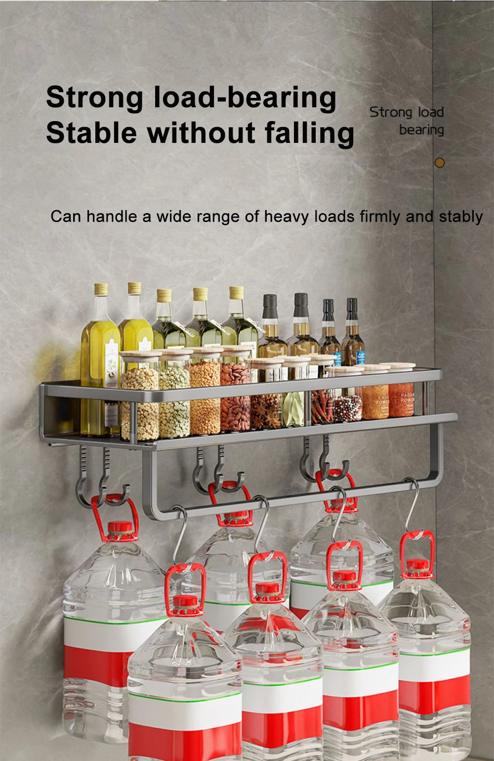 1/2PCS Wall Mounted Spice Rack No Drilling Kitchen Spice Organizer with Hook Spice Storage Rack Bathroom Kitchen Storage Shelf