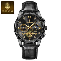 POEDAGAR Luxury Watch for Man Sports Leather Men Quartz Watch Waterproof Luminous Chronograph Men's Watches Male Clock Reloj+box