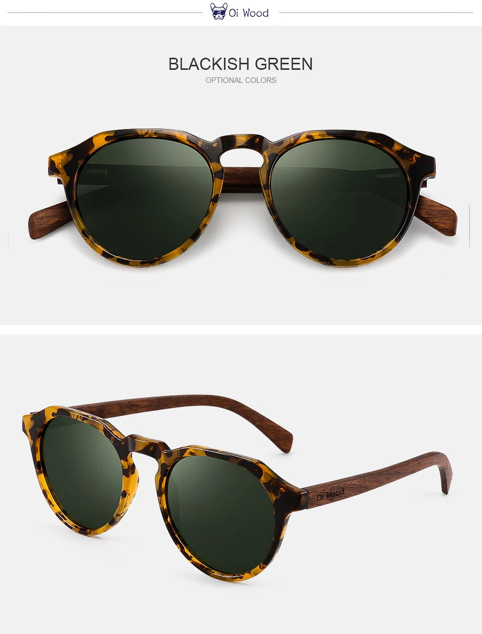 Oi Wood Sunglasses Women Men's Sun Glasses  Walnut Wood Round Eyeglasses Red LensTortoise Shell Frames