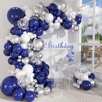 Navy Blue Balloons Garland White Sliver Confetti Latex Ballon Arch Kit Wedding Anniversary Birthday Party Baby Shower Decoration
