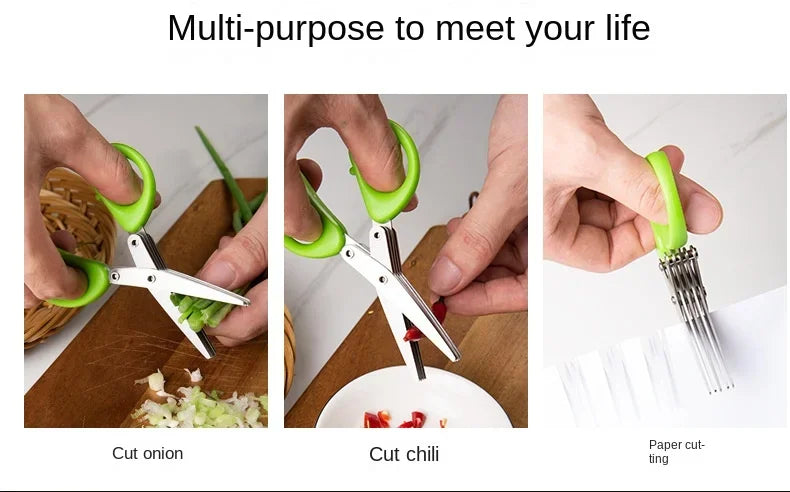 Multi Functional Stainless Steel 3 5 Layer Kitchen Scissors for Pepper Scallion Laver Cutting Chopping Cooking Tool