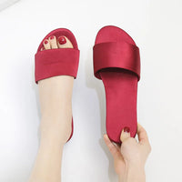Summer New Home Slippers Fashion Flat Casual Satin Simulation Silk Slippers Indoor Non-slip Peep Toe Slides Wedding  Flip Flops
