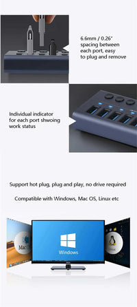 MZX 10/7/4 Port Aluminum USB 3.0 Hub A 3 0 Multi Splitter Concentrator Multiple Extension Hub Switch Power Adapter for PC Laptop