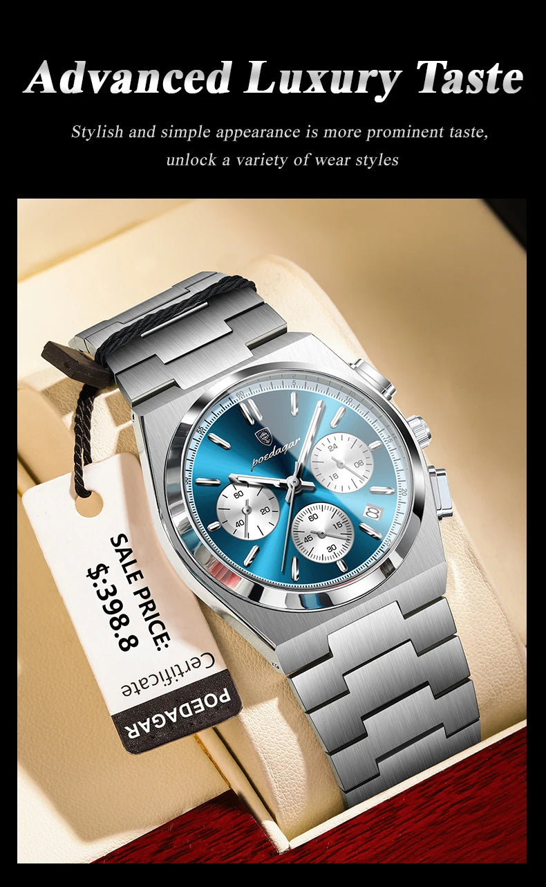 POEDAGAR Luxury Man Quartz Watch Sport Military Watch For Men Waterproof Luminous Date Chronograph Stainless Steel Men's Watches