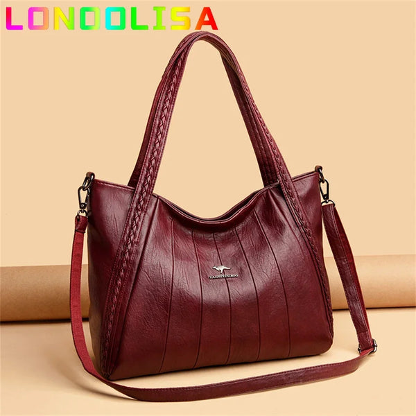 Luxury Soft Leather Handbag Women's New Casual Tote Bag Designer Ladies Large Shoulder Crossbody Handle Sac for Female Patchwork