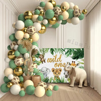 Jungle Safari Green Balloon Garland Arch Kit Kids Birthday Party Supplies Deer Pattern Gold Latex Ballons Baby Shower Decoration