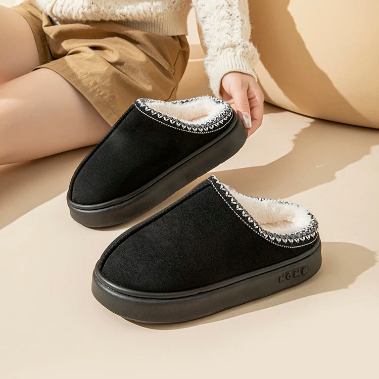 Platform Fluffy Slippers Women House Flats Fashion Plush Winter Designer Shoes Ladies Home Elegant Casual Footwear Large Size