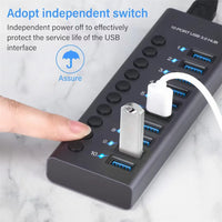 MZX 10/7/4 Port Aluminum USB 3.0 Hub A 3 0 Multi Splitter Concentrator Multiple Extension Hub Switch Power Adapter for PC Laptop
