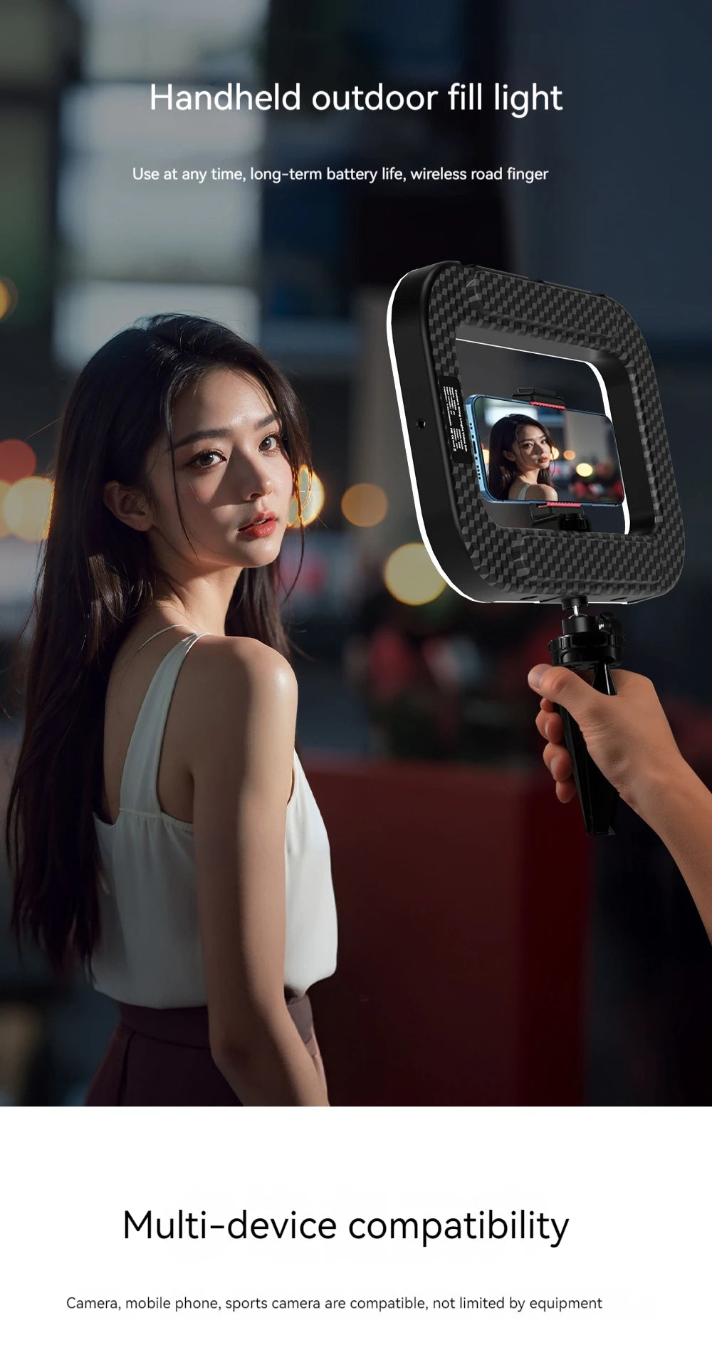 New Handheld Ring LED Rechargeable Fill light Portable Mobile Phone Live Broadcast Photography Desktop Rabbit Cage Selfie Light