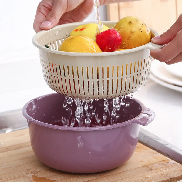 Kitchen Double Layer Drain Basket Bowl Washing Storage Basket Filter Bowl Drain Vegetable Fruit Cleaning Colander Tool Filter