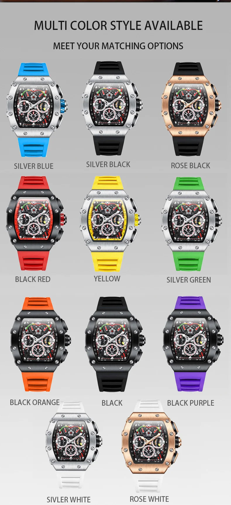 New Luxury Men Watch  ONOLA Fashion Fully Automatic Mechanical Watches Man Unique Design Waterproof Tape Watch Wristwatch
