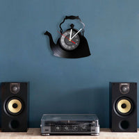 Modern Kitchen Artwork Teapot Wall Clock Tea Room Wall Decor Teapot Retro Vinyl Record Wall Clock Kitchen Decorative Wall Watch
