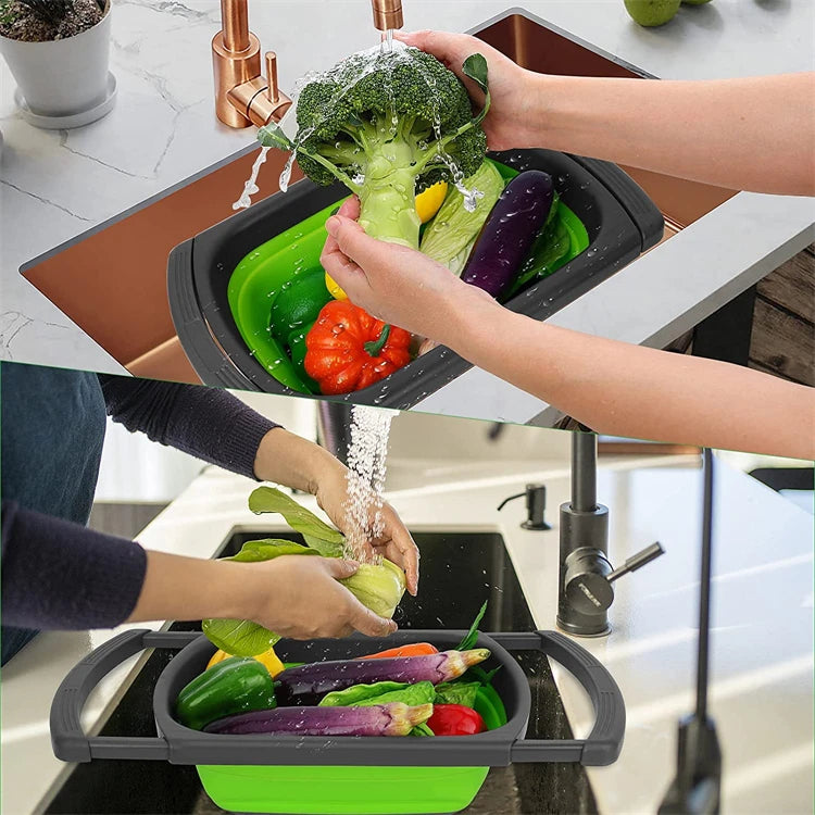 LMETJMA Collapsible Colander with Extendable Handles Colander Strainer Over The Sink Vegetable Fruit Colanders Strainers JT40