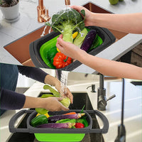 LMETJMA Collapsible Colander with Extendable Handles Colander Strainer Over The Sink Vegetable Fruit Colanders Strainers JT40
