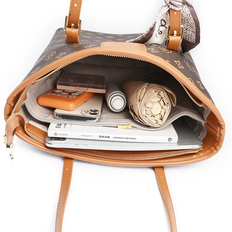 Women's Quality Soft Leather Shoulder Bag Luxury Print Designer Handbag Ladies Casual Tote Bag Messenger Commuting Sac A Main