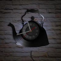 Modern Kitchen Artwork Teapot Wall Clock Tea Room Wall Decor Teapot Retro Vinyl Record Wall Clock Kitchen Decorative Wall Watch
