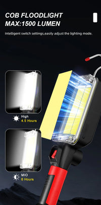 Led Work Light COB Floodlight 8000LM Rechargeable Lamp Use 2*18650 Battery Led Portable Magnetic Light Hook Clip Waterproof