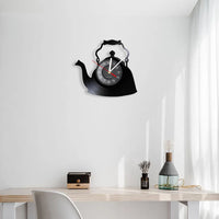 Modern Kitchen Artwork Teapot Wall Clock Tea Room Wall Decor Teapot Retro Vinyl Record Wall Clock Kitchen Decorative Wall Watch