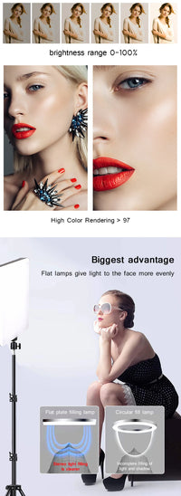 LED Fill Lamp Video Light Panel Bi-color 2700k-5700k Photography Lighting Live Stream Photo Studio Light With Stand EU Plug
