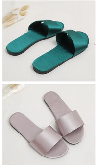 Summer New Home Slippers Fashion Flat Casual Satin Simulation Silk Slippers Indoor Non-slip Peep Toe Slides Wedding  Flip Flops