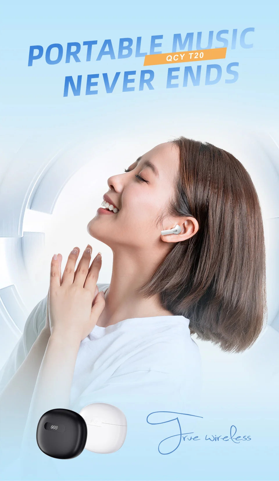 QCY T20 TWS Wireless Earphones Bluetooth 5.3 Earbuds 68ms Low Latency 13mm Driver HIFI Headphones 4 Mics+ENC HD Call Headsets