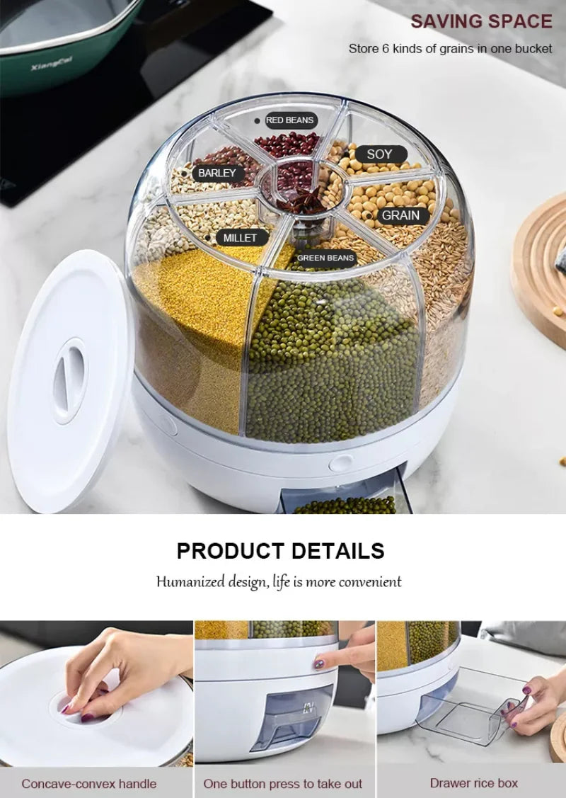 Kitchen Rotation 6kg Plastic Pet Rice Grain Dispenser Food Container Grain Bucket Storage Box Dispenser Housewarming Gift