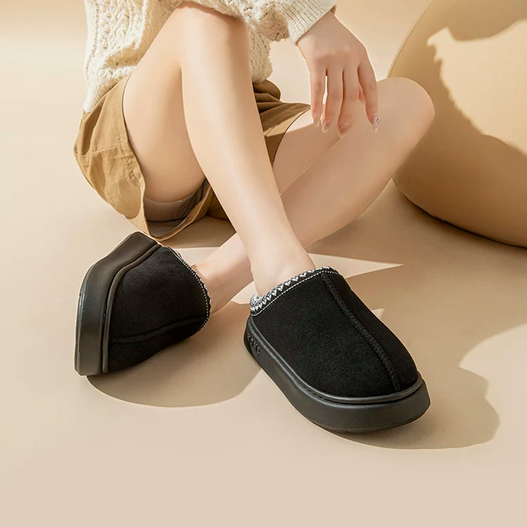 Platform Fluffy Slippers Women House Flats Fashion Plush Winter Designer Shoes Ladies Home Elegant Casual Footwear Large Size