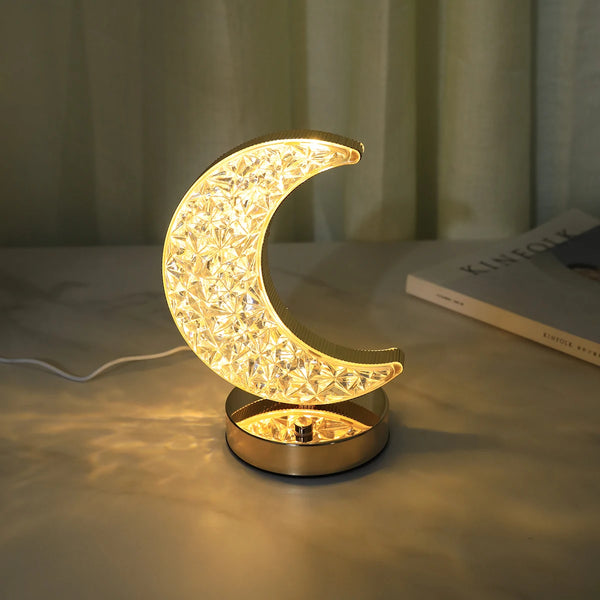 LED moon crystal desk lamp USB charging touch three color small night light, bedroom bedside decoration atmosphere light gift