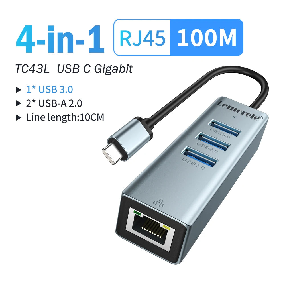 Lemorele TC48 USB Ethernet Adapter USB 3.0 Network Card for Macbook USB C to RJ45 Ethernet Adapter for PC Laptop Network Card