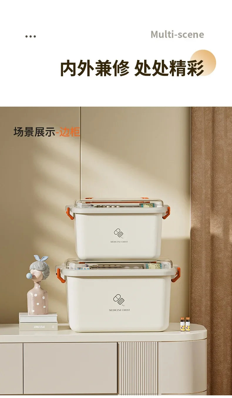 Large Capacity Medicine Box Portable Home First Aid Medical Kit Family Emergency Medicine Box with Multi-layer Drug Storage Case