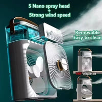 Portable humidifier fan three in one, mini USB air conditioning fan, LED night light, water mist, home fun air cooler humidifier