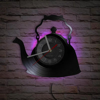 Modern Kitchen Artwork Teapot Wall Clock Tea Room Wall Decor Teapot Retro Vinyl Record Wall Clock Kitchen Decorative Wall Watch