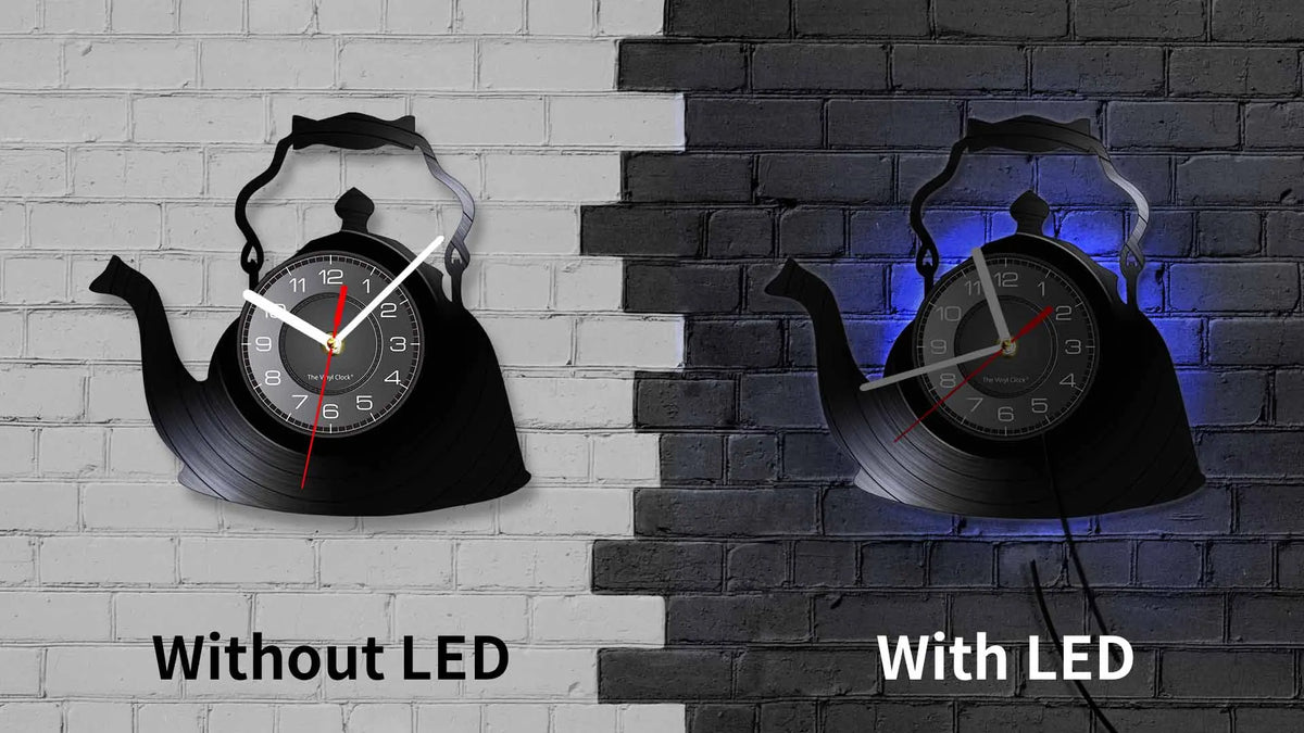 Modern Kitchen Artwork Teapot Wall Clock Tea Room Wall Decor Teapot Retro Vinyl Record Wall Clock Kitchen Decorative Wall Watch