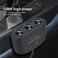 PD QC3.0 Dual USB Socket 120W Car Cigarette Lighter Splitter 12V 24V Fast Charger Plug Phone Power Adapter for Car DVR Dashcam