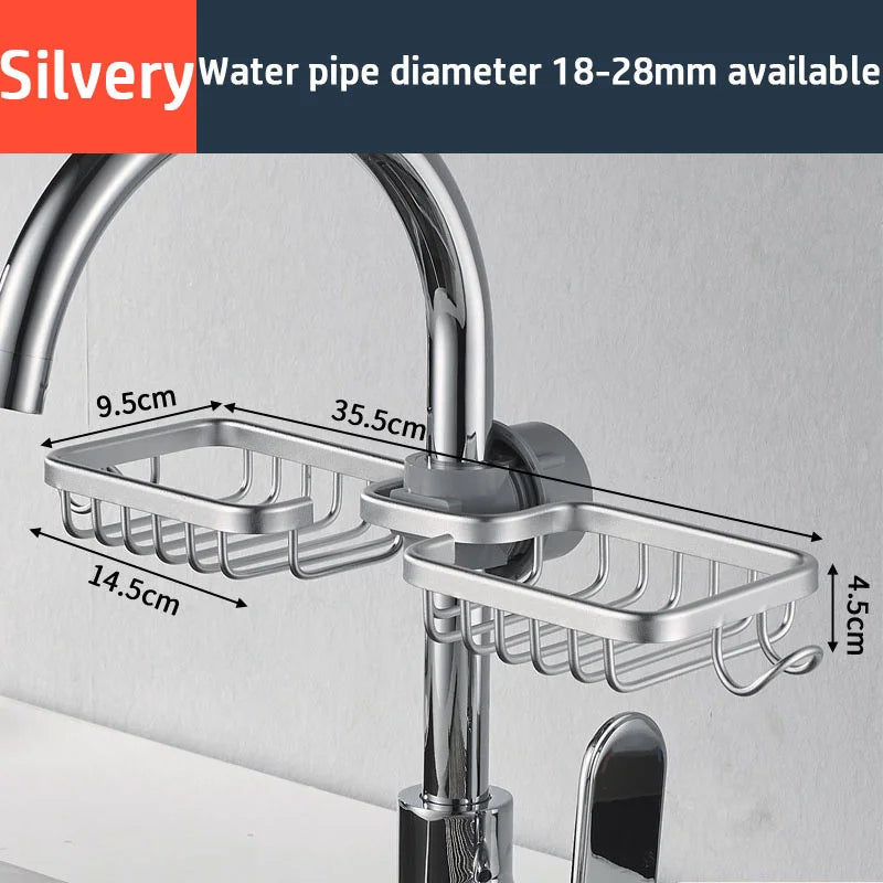 Kitchen Sink Drain Rack Sponge Storage Basket Faucet Holder Space Aluminum Soap Drainer Shelf Organizer Bathroom Accessories
