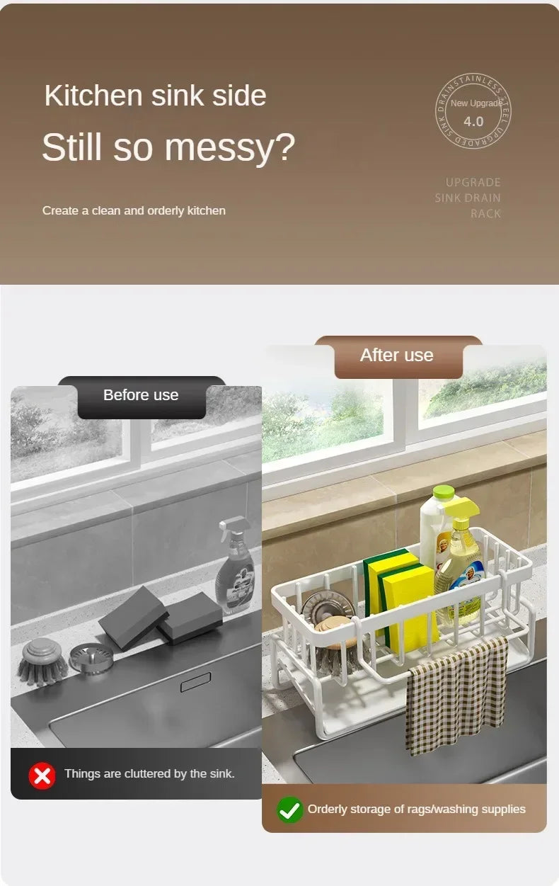 Multifunctional Sponge Rack Drainer Kitchen Shelf Sink Rag Dishwashing Detergent Dishcloth Organiser Kitchen Storage Racks