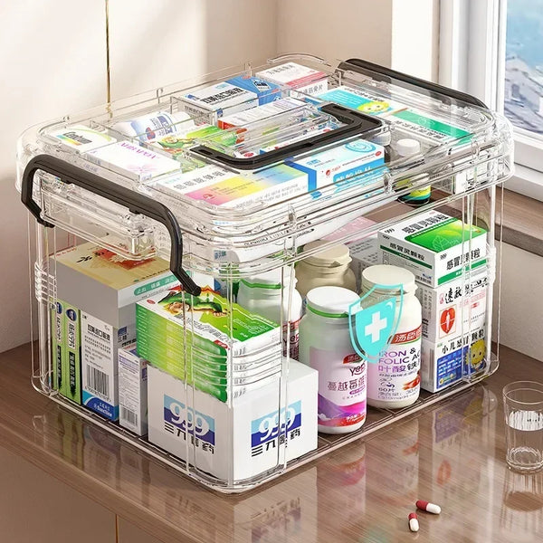 Large-capacity Multi-layer Transparent Storage Box Household Transparent Sorting Medical Emergency Portable Medicine Box