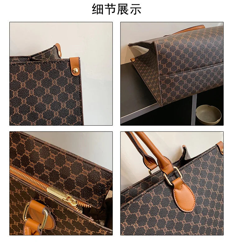 Large-capacity women's bags in Europe and the United States retro shoulder bag classic letters PU commuter handbags women