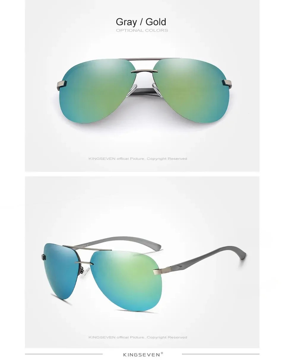 KINGSEVEN Fashion Pilot Rimless Sunglasses Men  Aluminum Polarized Large Frame Glasses Women Casual Driving Outdoor Eyewear
