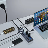 MZX 10/7/4 Port Aluminum USB 3.0 Hub A 3 0 Multi Splitter Concentrator Multiple Extension Hub Switch Power Adapter for PC Laptop