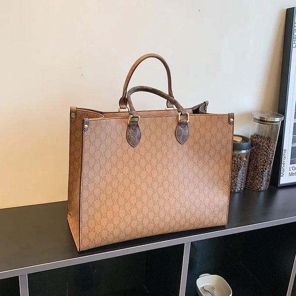 Large-capacity women's bags in Europe and the United States retro shoulder bag classic letters PU commuter handbags women