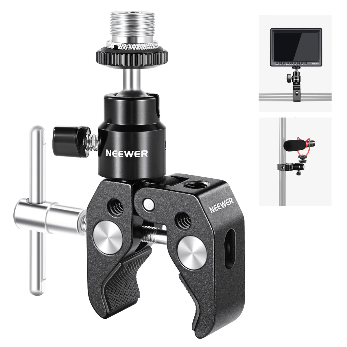 Neewer Crab Clamp Articulated Mini Ball Head, Super Clamp Mic Mount with 1/4" to 5/8" Thread For Camera Cage and Microphones