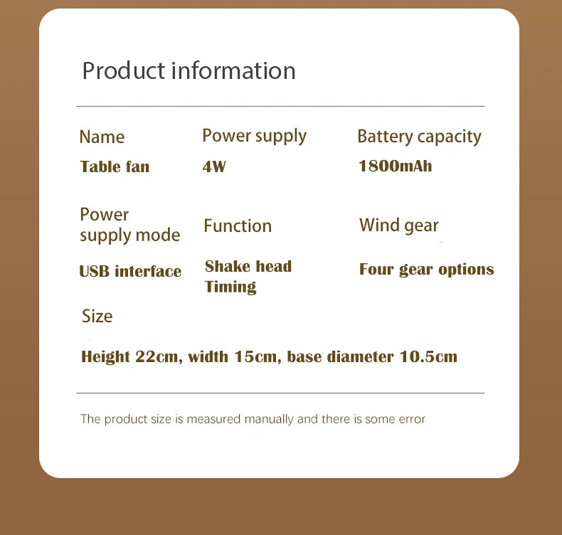 Mini Oscillating Fan, Portable Battery-Operated Table Fan with 4 Speed Levels, 6-inch Desk fan with Timer
