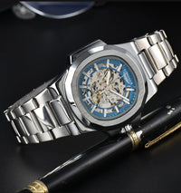 LONGLUX Men automatic mechanical watch luxury watches waterproof skeleton business cheap wholesale stainless steel gift watch
