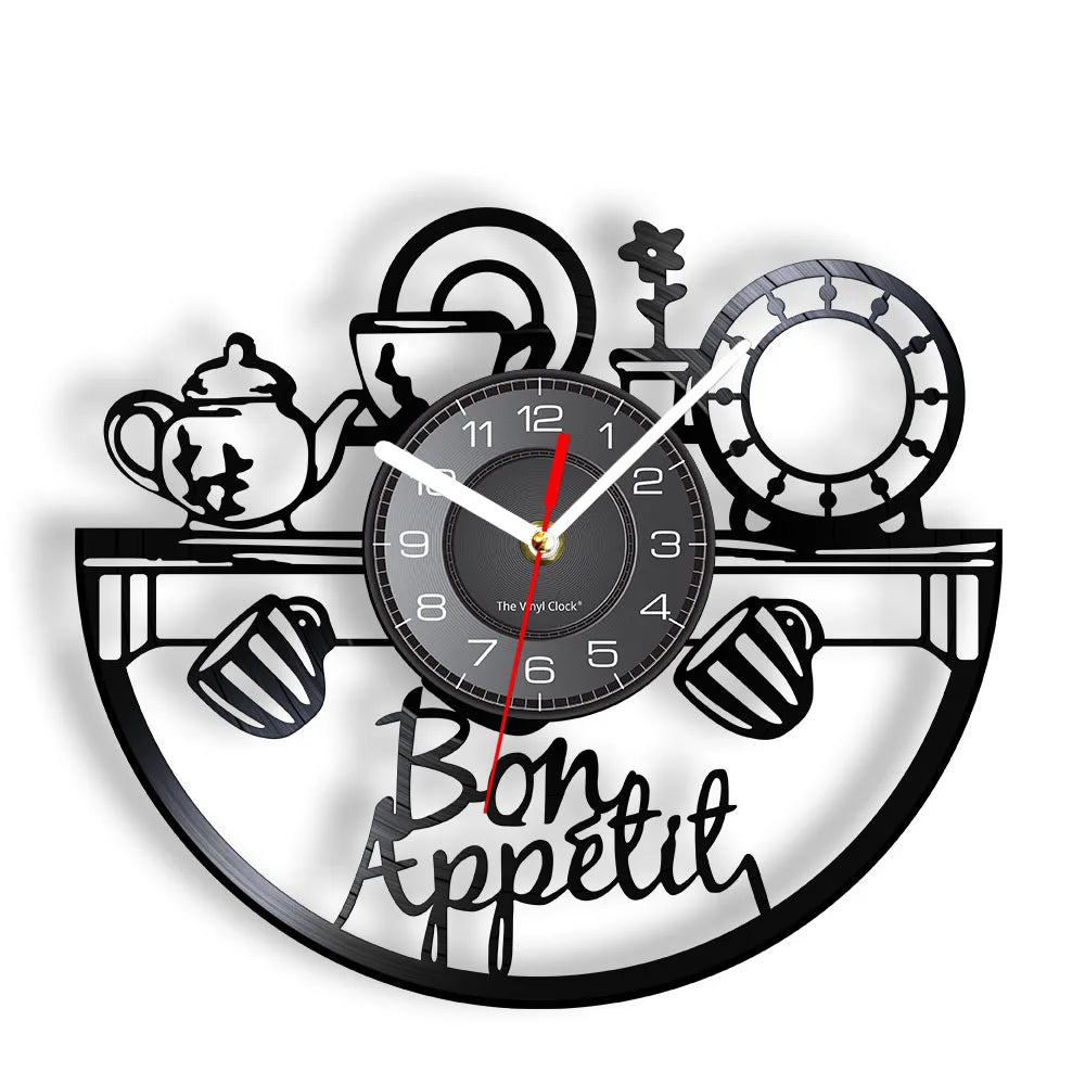 Modern Kitchen Artwork Teapot Wall Clock Tea Room Wall Decor Teapot Retro Vinyl Record Wall Clock Kitchen Decorative Wall Watch