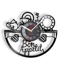 Modern Kitchen Artwork Teapot Wall Clock Tea Room Wall Decor Teapot Retro Vinyl Record Wall Clock Kitchen Decorative Wall Watch