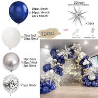 White and Gold Balloons Garland Arch Kit with Starburst Foil Balloon for Wedding Anniversary Birthday Party Decorations Supplie