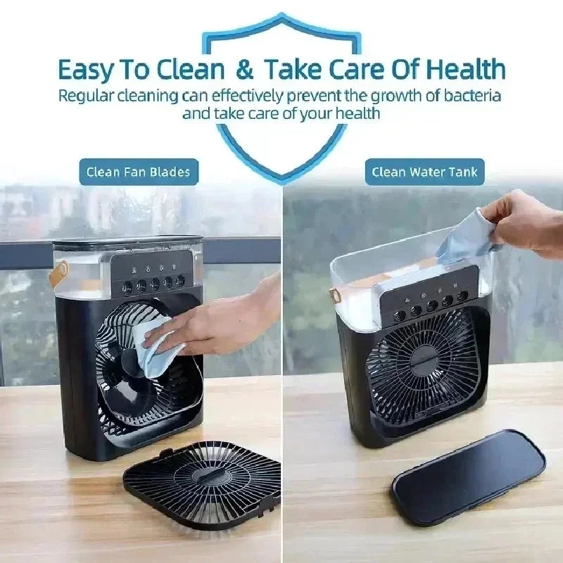 Portable humidifier fan three in one, mini USB air conditioning fan, LED night light, water mist, home fun air cooler humidifier