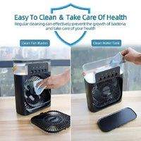 Portable humidifier fan three in one, mini USB air conditioning fan, LED night light, water mist, home fun air cooler humidifier
