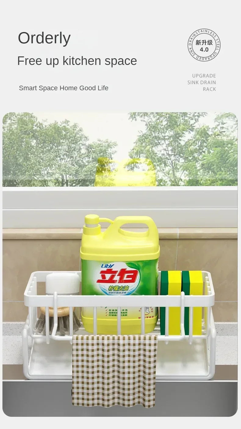 Multifunctional Sponge Rack Drainer Kitchen Shelf Sink Rag Dishwashing Detergent Dishcloth Organiser Kitchen Storage Racks